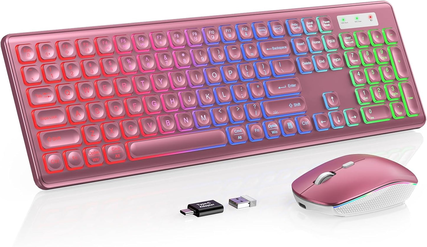 Wireless Keyboard and Mouse Combo with RGB Backlit Features