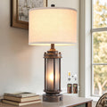 25 in Farmhouse Table Lamp with USB Ports - Vintage Frosted Nightlight