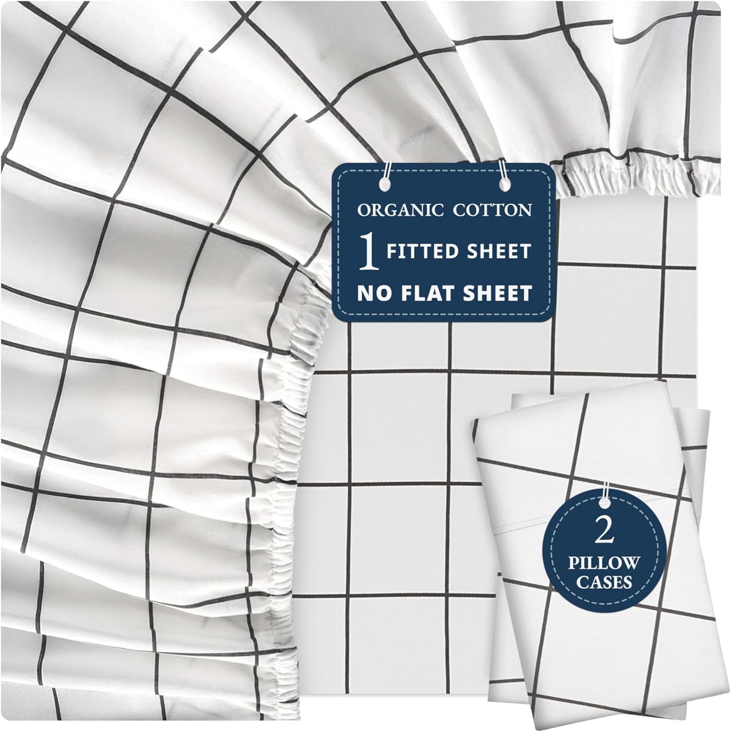 Organic Cotton Fitted Sheet Queen Plus Pillowcases for Comfort
