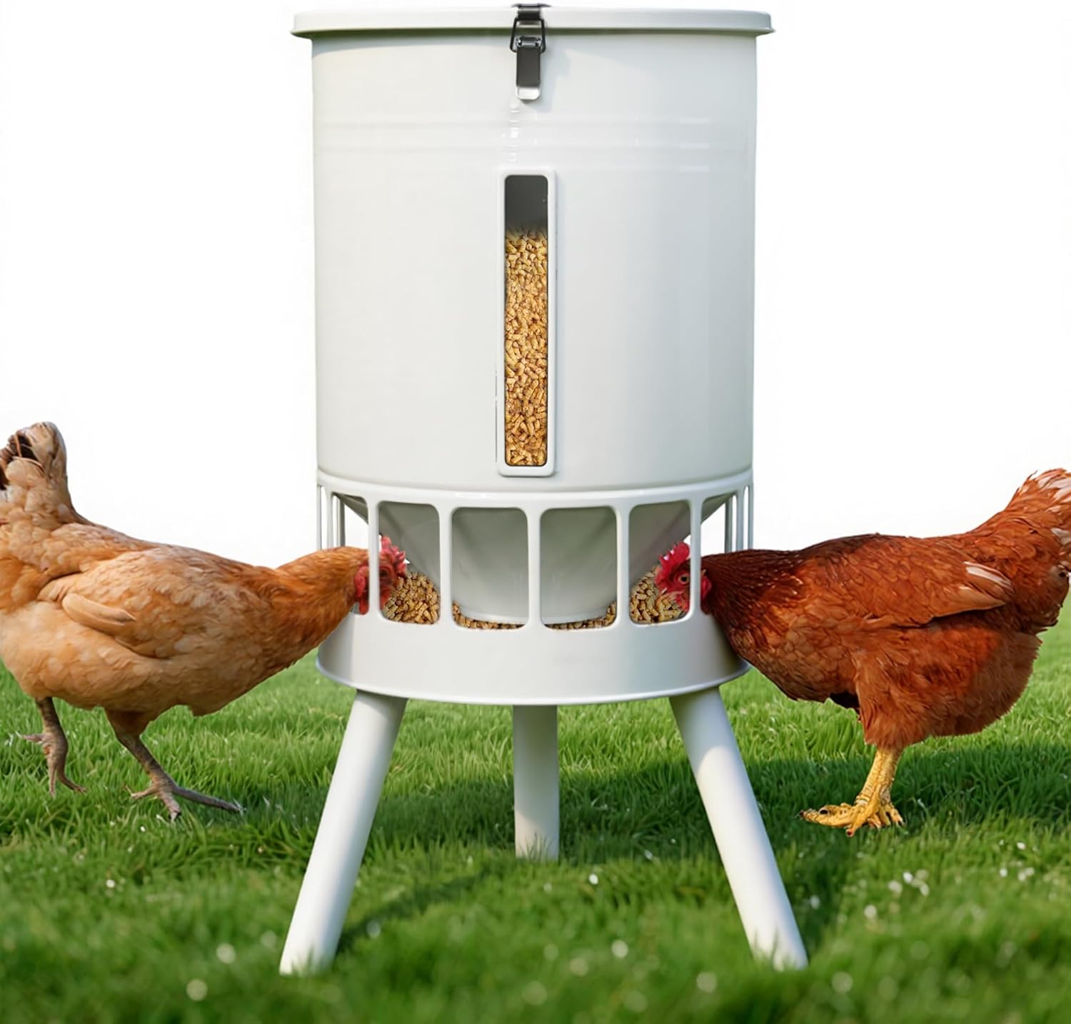 KOL Metal Chicken Feeder No Waste - 50lbs Poultry Feeder