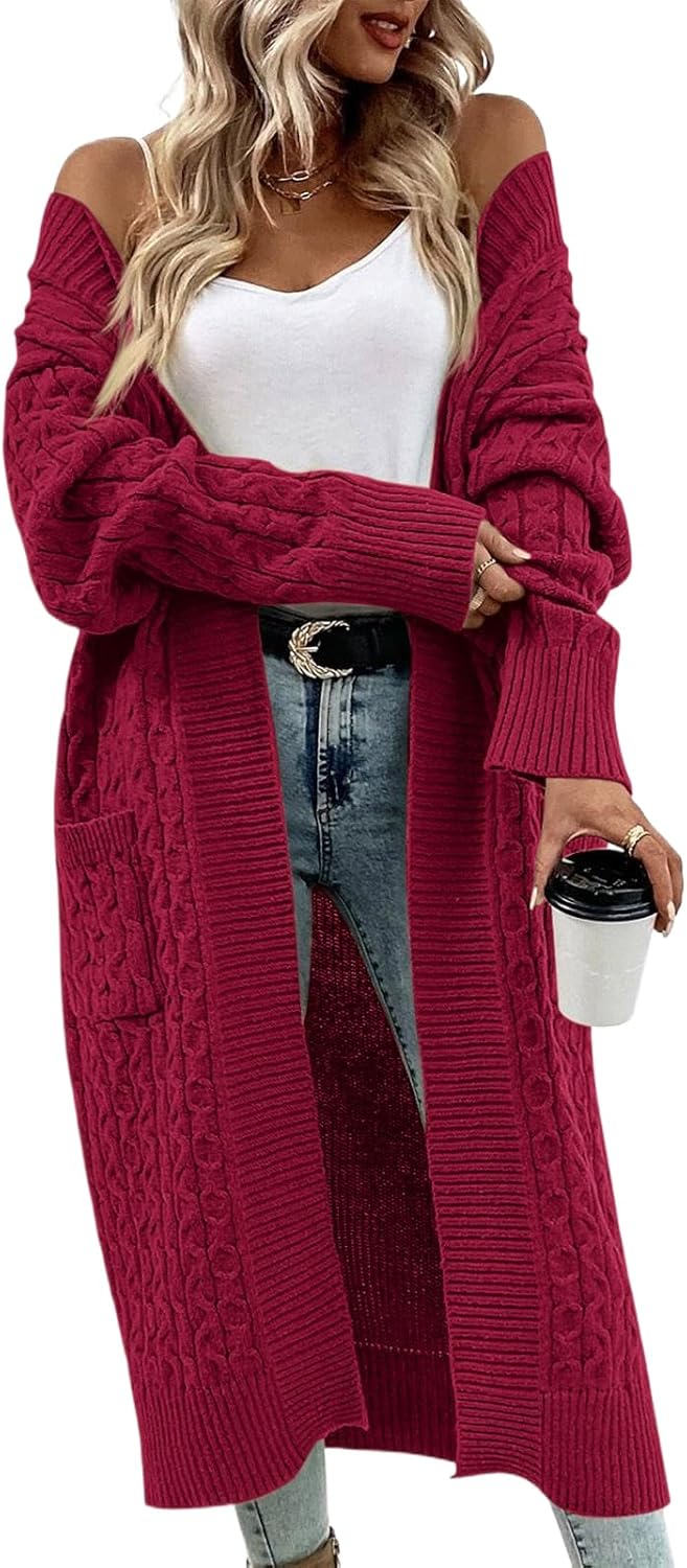 Onedreamer Womens Long Cardigan Cable Knit Open Front Sweater