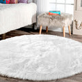 Round Rugs 8ft White Circle Area Washable Fluffy Rug - Soft Faux Fur