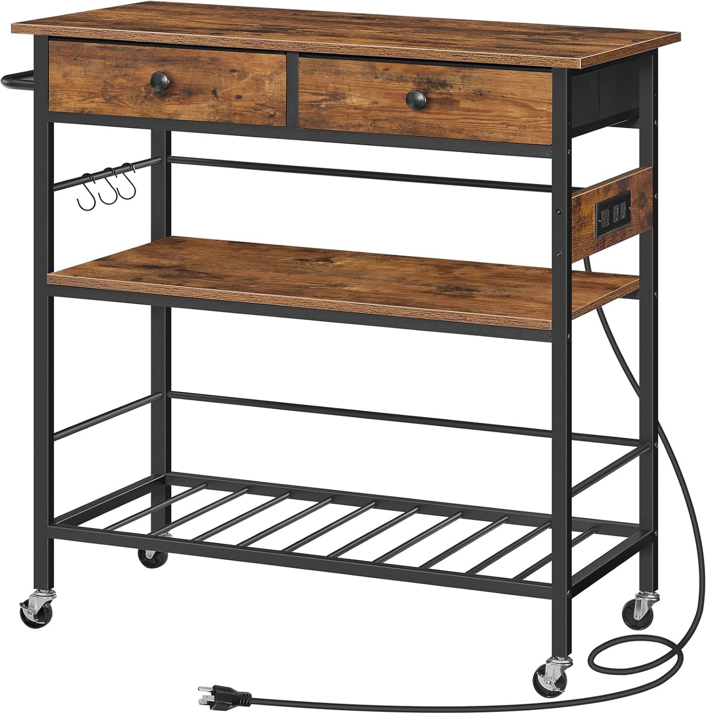 Rustic Kitchen Island Cart with Electrical Outlet