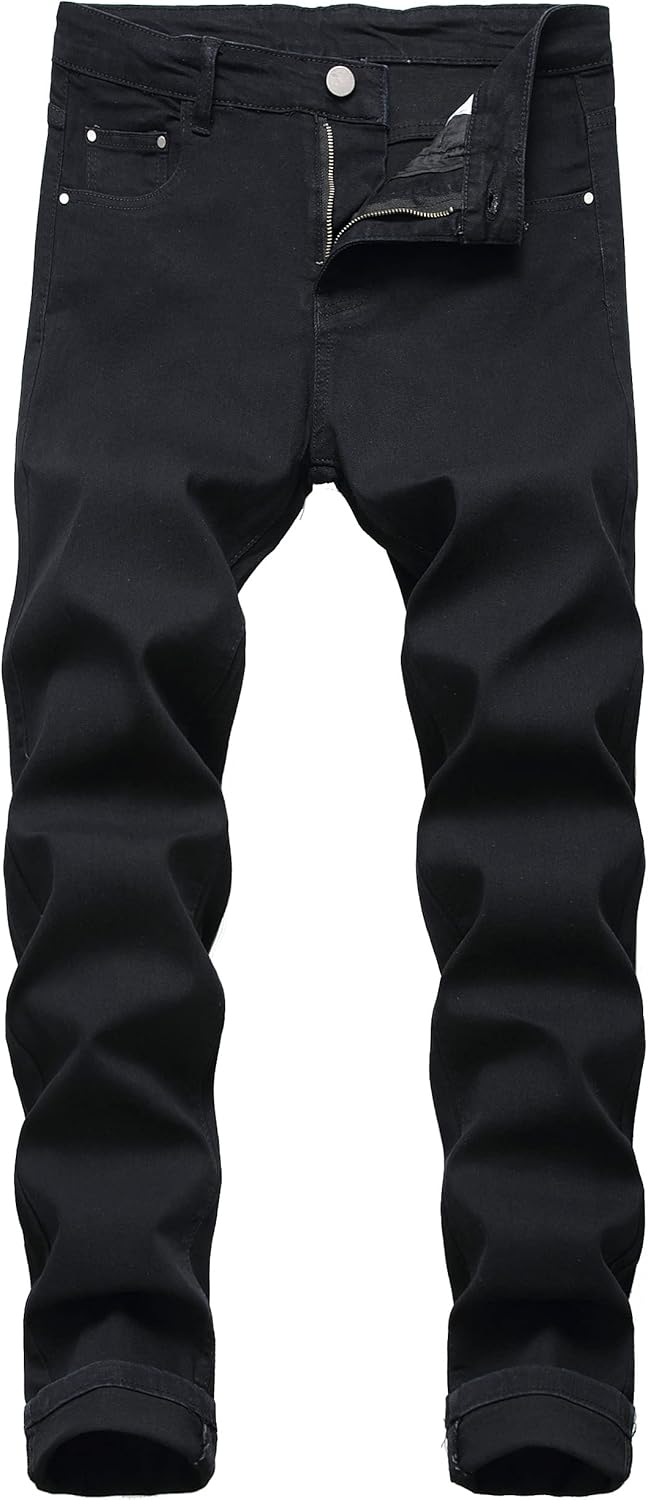 Men Ripped Jeans Slim Fit Straight Leg Denim Pants with Holes