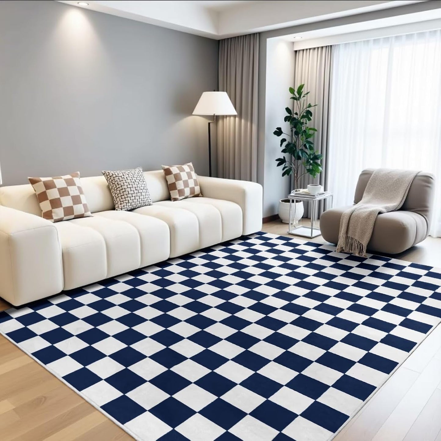 Terrug Checkered Rug for Living Room, Soft and Washable 5x7