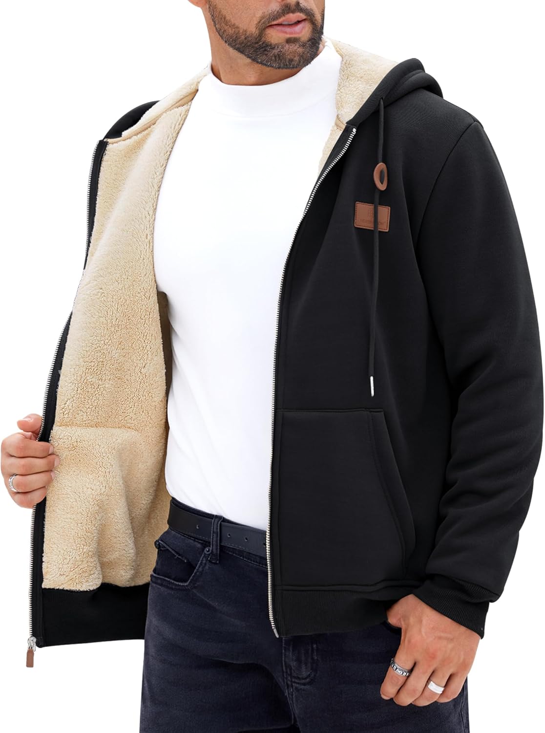 Men's Zip Up Sherpa-Lined Hoodie Jackets for Winter Comfort
