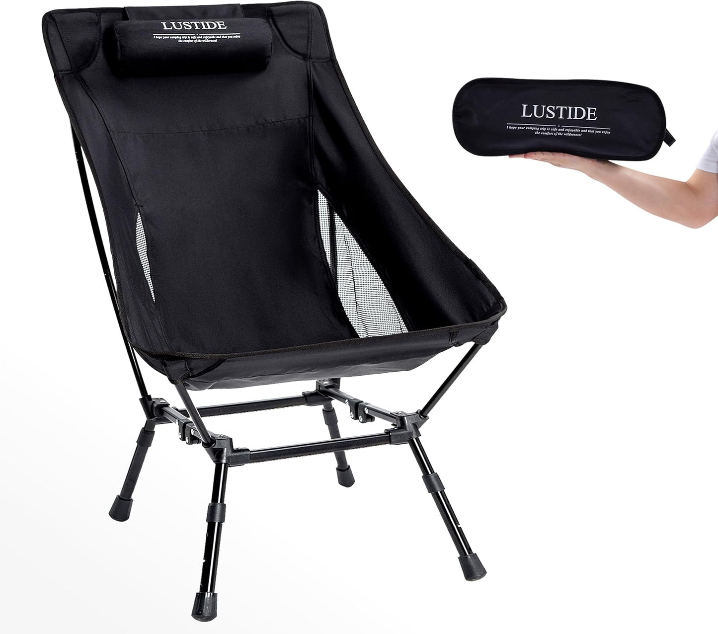 LUSTIDE Portable High-Back Camping Chair: Lightweight, Rust-Resistant, Extra Stable