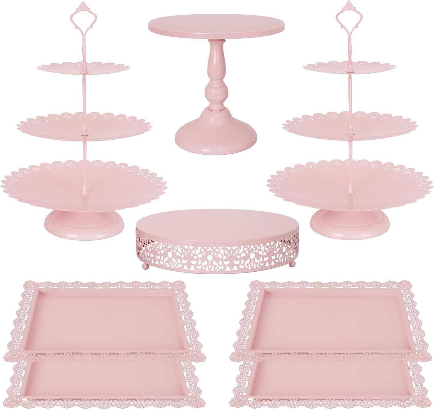 8 Pcs Pink Metal Dessert Table Display Set for Elegant Events