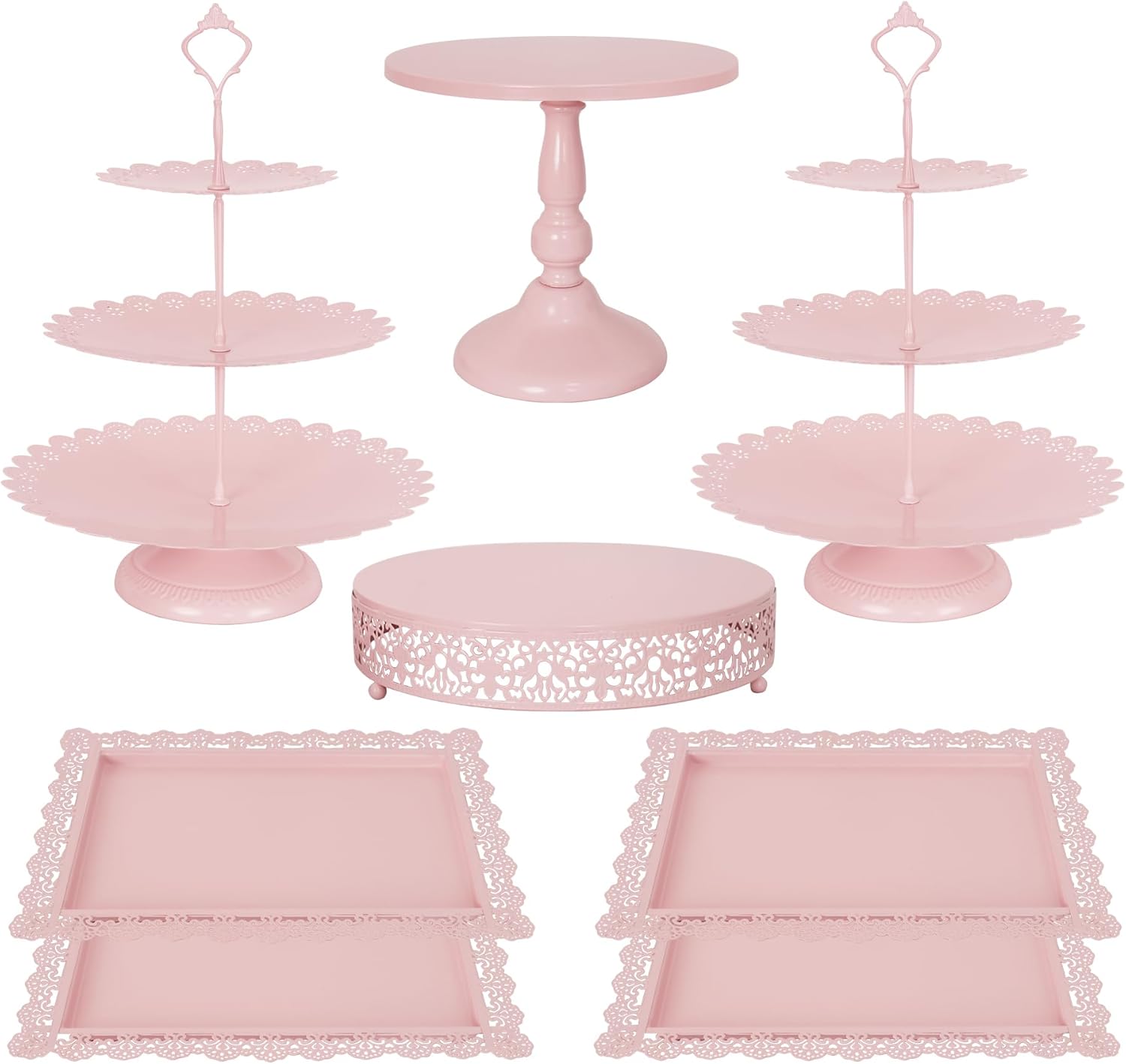 8 Pcs Pink Metal Dessert Table Display Set for Elegant Events