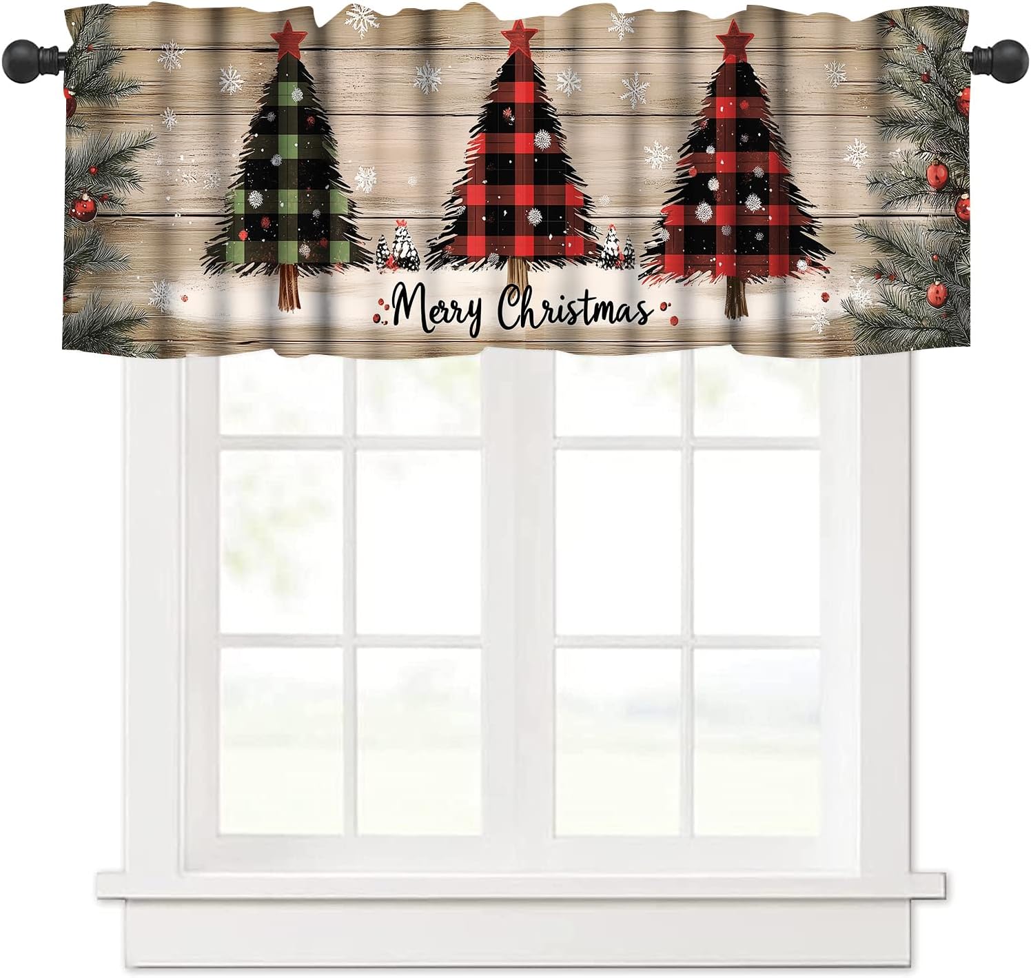 Rustic Farmhouse Christmas Valance - Festive Window Decor 54x18