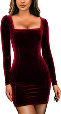 GOBLES Womens Velvet Long Sleeve Bodycon Mini Dress - Elegant Fit 2-4