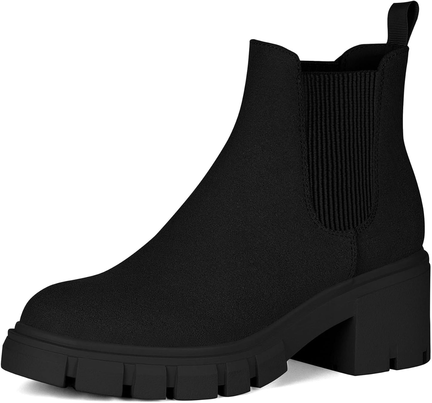 Athlefit Women's Chelsea Boots with Chunky Heel and Lug Sole
