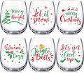 12 oz Christmas Stemless Wine Glass Set of 6 - Festive Holiday