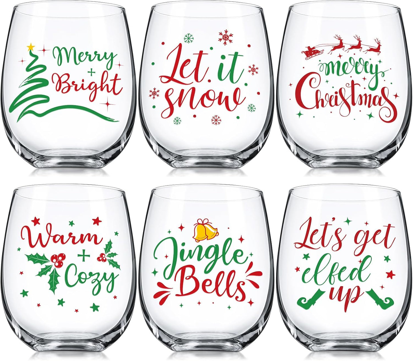 Umigy Set of 6 Christmas Stemless Wine Glasses for Festive Fun