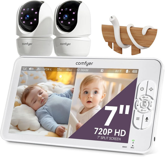 Comfyer Split-Screen Baby Monitor - Dual Camera, HD Display, No WiFi, VOX, 2-Way Audio