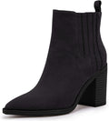 Womens Pointed Toe Chelsea Booties - Chunky Mid Heel Slip On