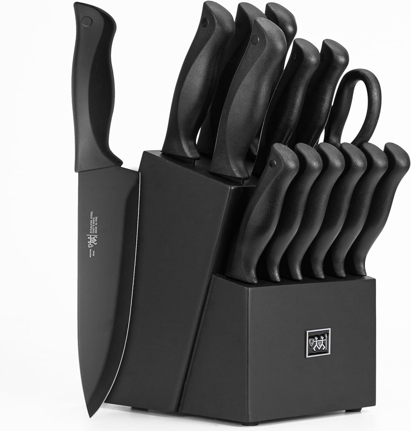 15 Pcs Kitchen Knife Set with Block Self Sharpening Features