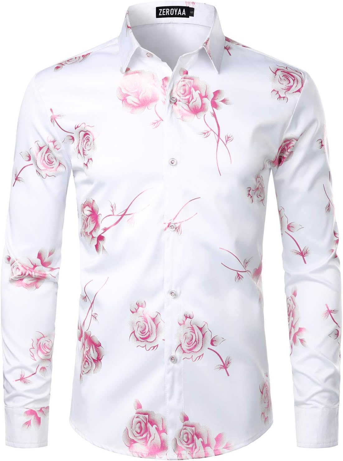 ZEROYAA Mens Hipster 3D Golden Rose Floral Printed Shirt