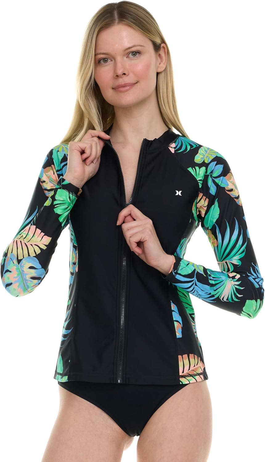 Hurley Women's Full Zip Rash Guard for Surfing and Swimming