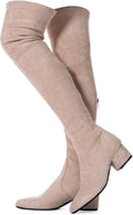 Over The Knee Block Heel Boots Women Pointed Toe - Black Suede
