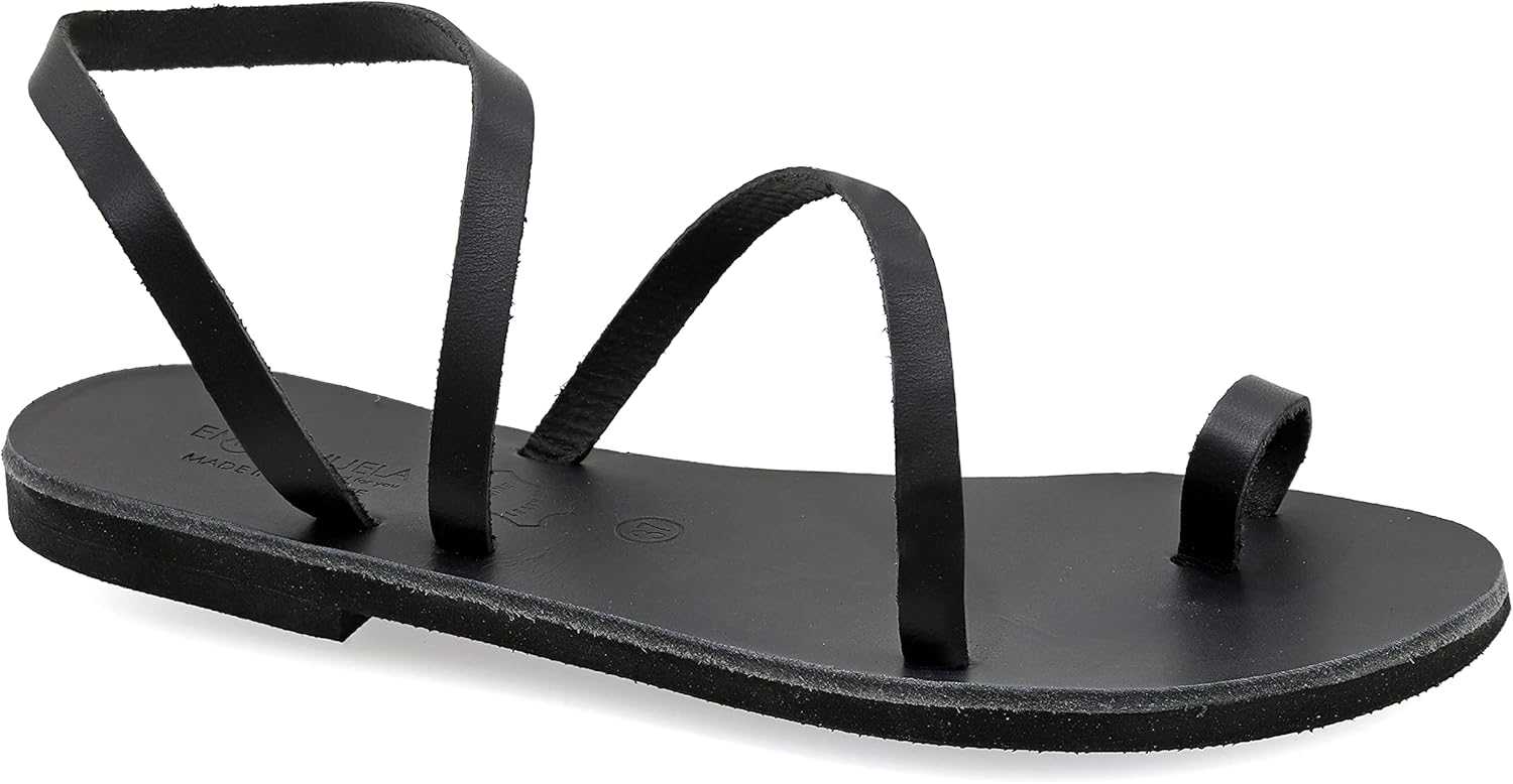Emmanuela Greek Leather Toe Ring Sandals for Summer Style