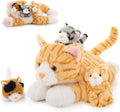 Muiteiur 4 Piece Cat Stuffed Animals Set - Huggable 16in Mama with 3