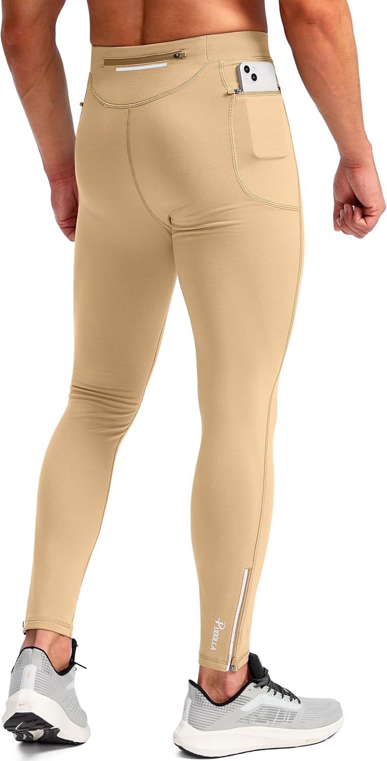 Pudolla Men's Thermal Running Tights with 3 Zipper Pockets
