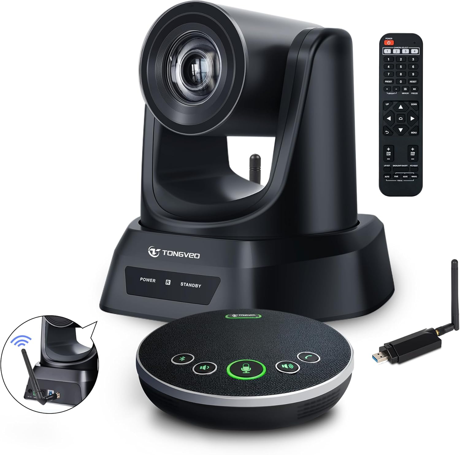 Wireless 3X PTZ Camera System | Bluetooth Mic, 50ft Range - Perfect for Worship & Online Meetings
