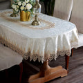 Lace Table Cloth Oval 60 x 104 in - Vintage Macrame Lace Tablecloth
