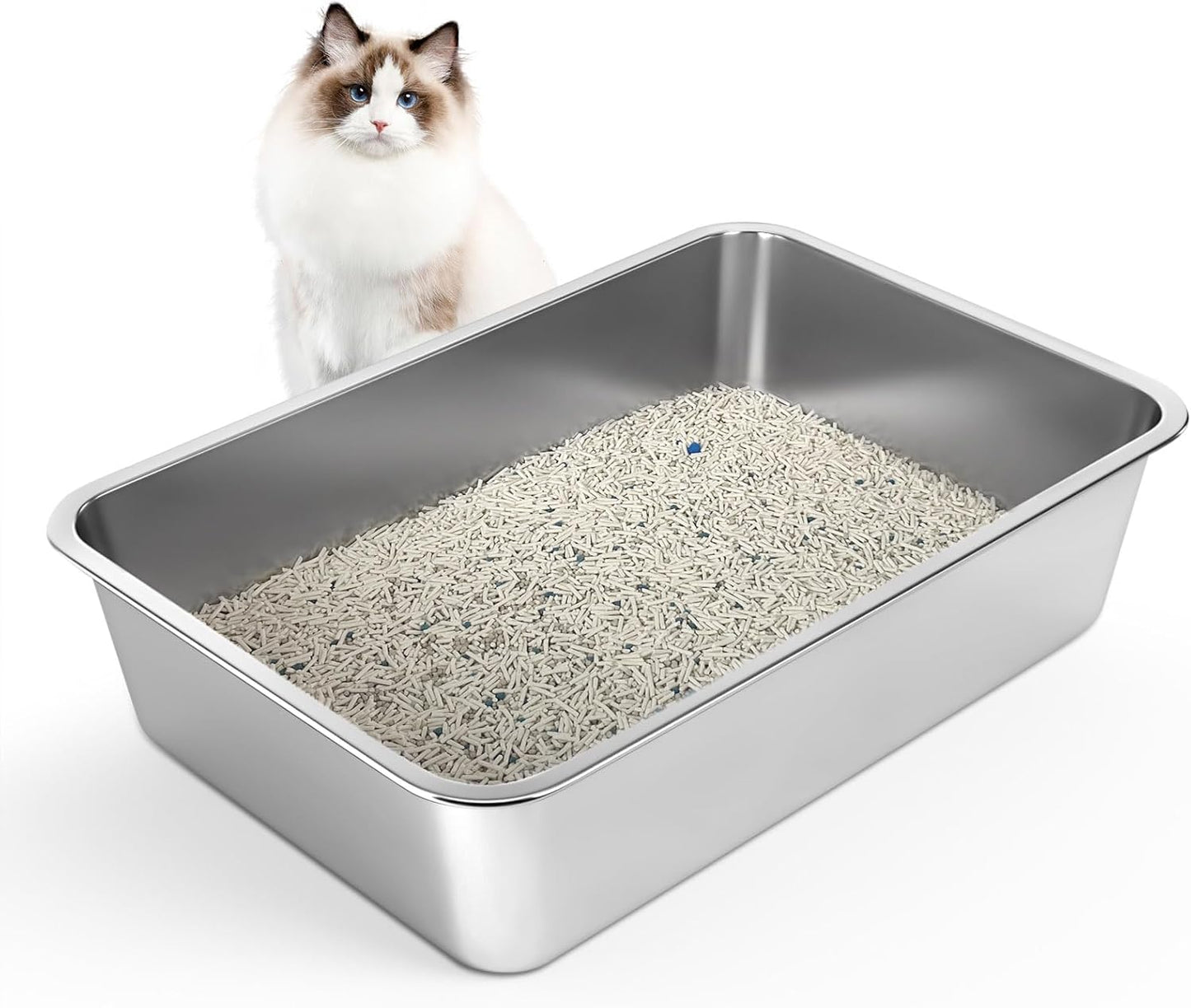 Extra Large Stainless Steel Cat Litter Box for Big Cats