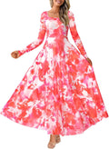Women Maxi Dress Fall 2025 Floral Square Neck - Elegant Long Sleeve