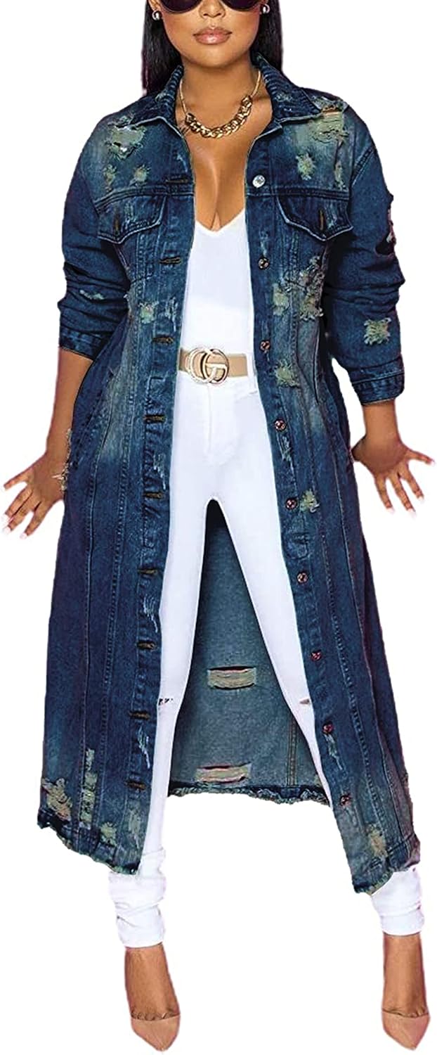 Chouyatou Women's Ripped Holes Denim Jacket for Spring Fashion