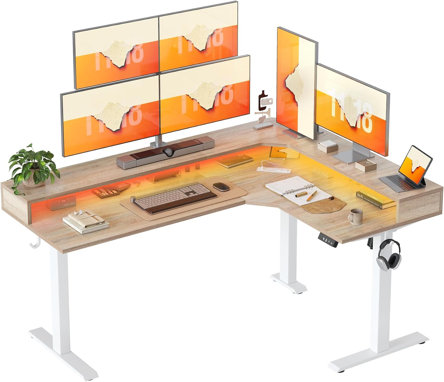 63'' L-Shaped Standing Desk - Height Adjustable & LED-Lit