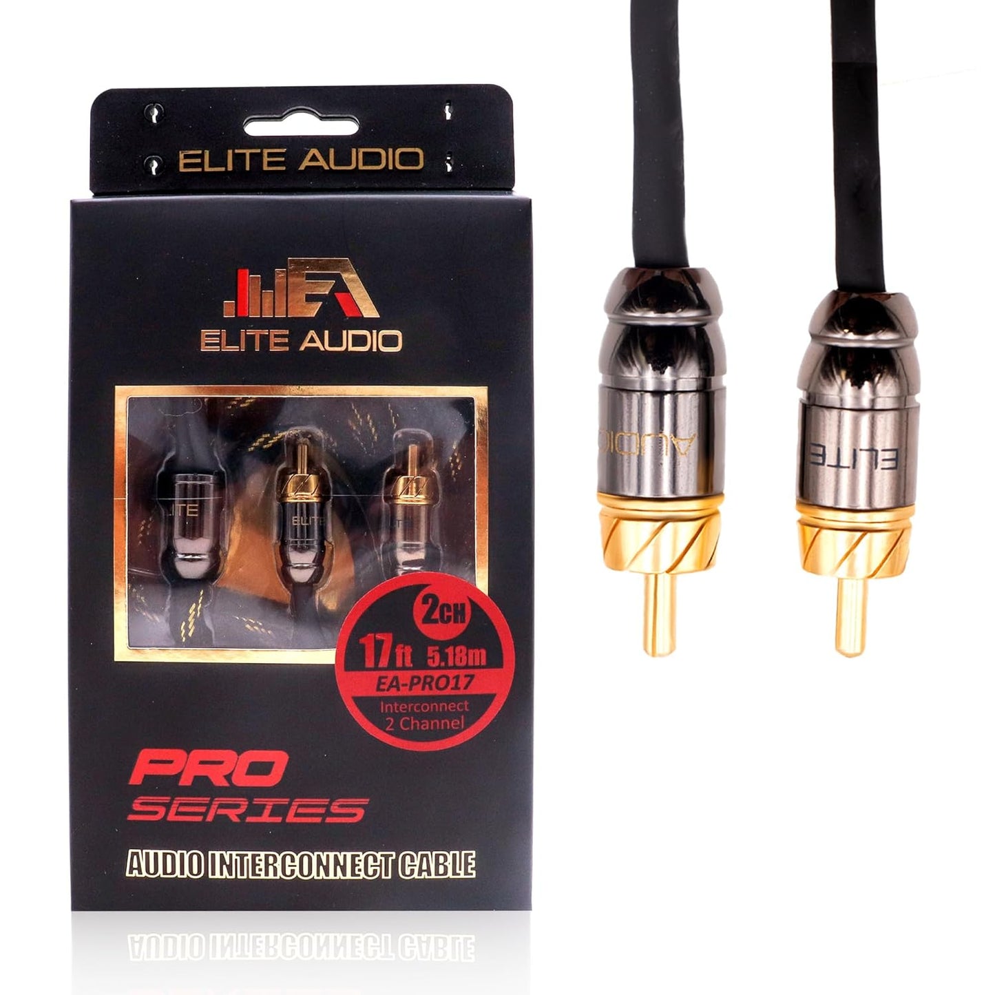 Elite Audio Pro Series 17ft 2-Channel RCA Cable for Superior Sound