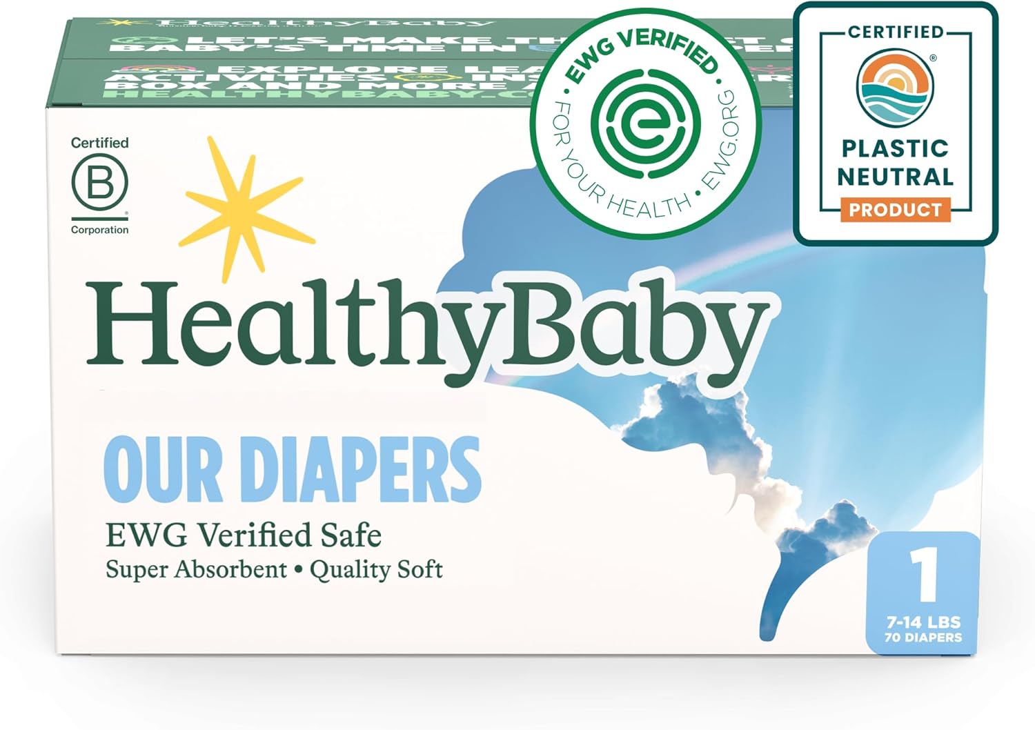 Plant-Based Diapers | Leak Protection | Chlorine-Free | Size 1