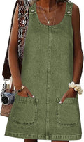 Xaspee Denim Overall Dress Casual Mini Sleeveless Jean Jumper Skirt