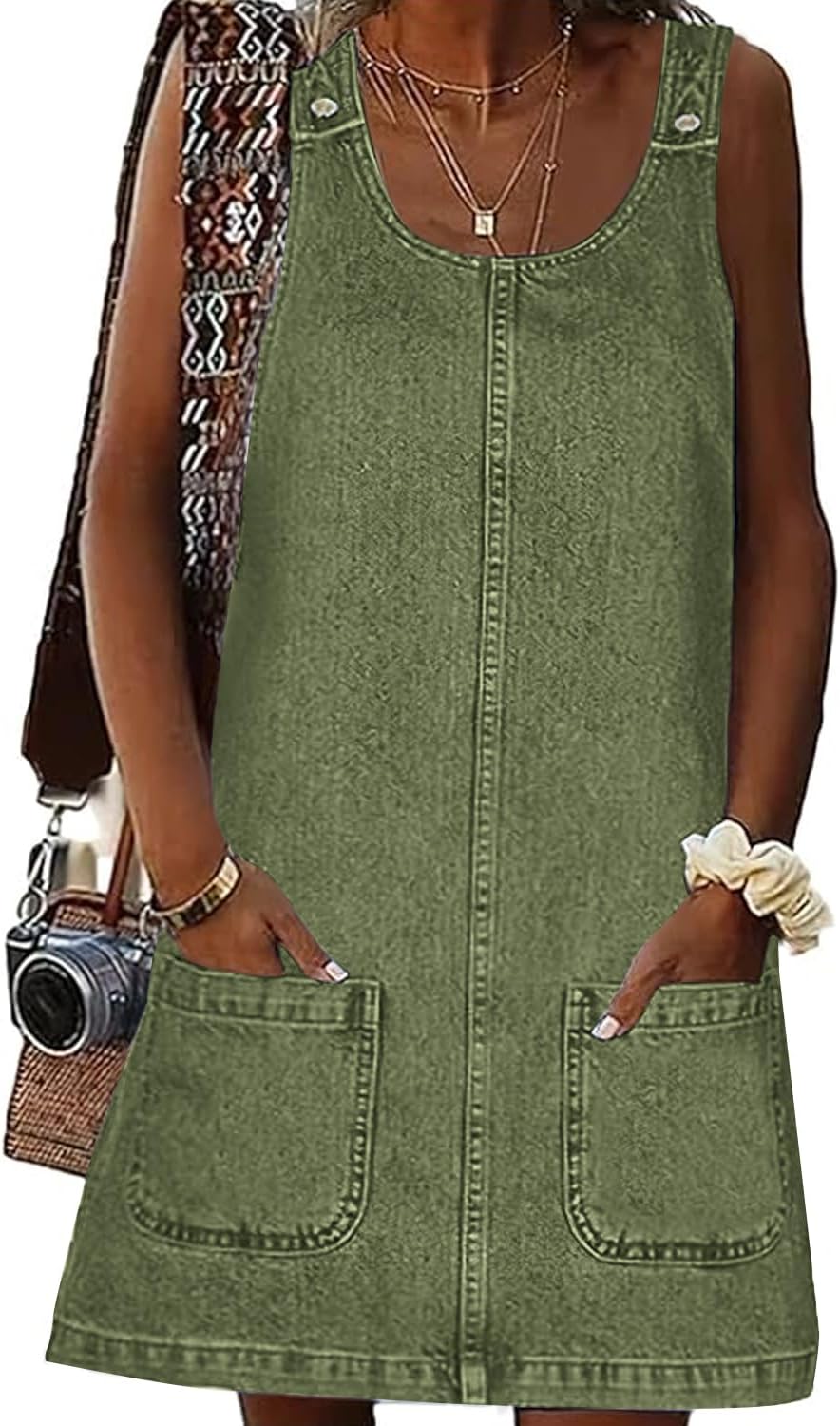 Xaspee Denim Overall Dress for Women Casual Mini Jumper Skirt