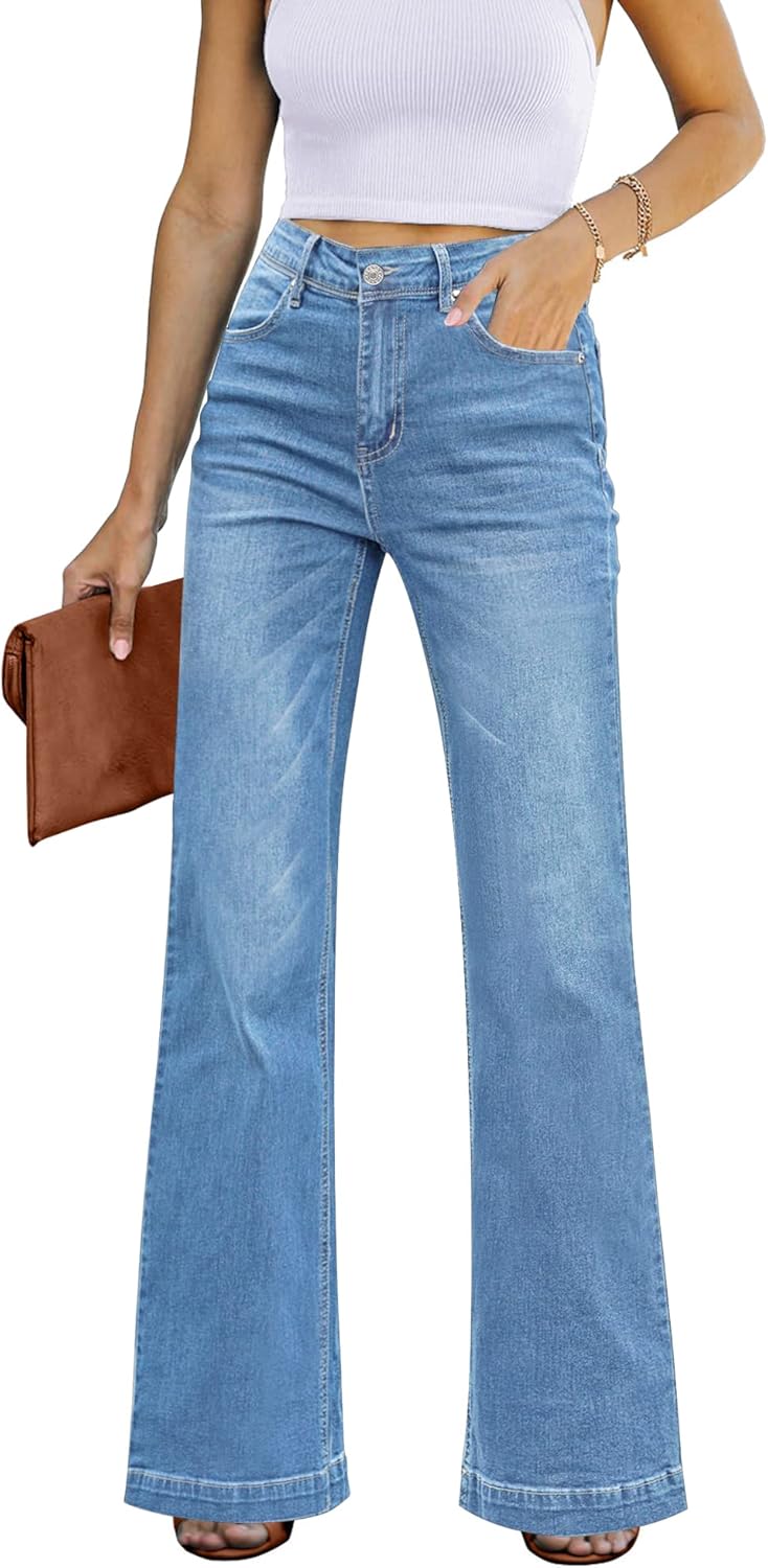 GRAPENT Womens Flare Jeans High Waisted Wide Leg Baggy Jean