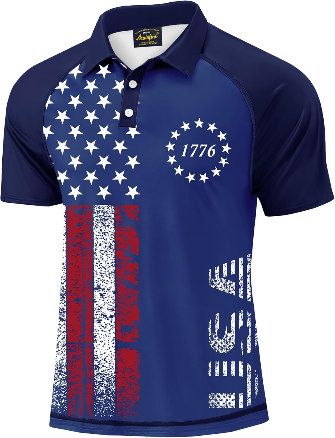 Mainfini Men's Short Sleeve Golf Shirt with USA Flag Design