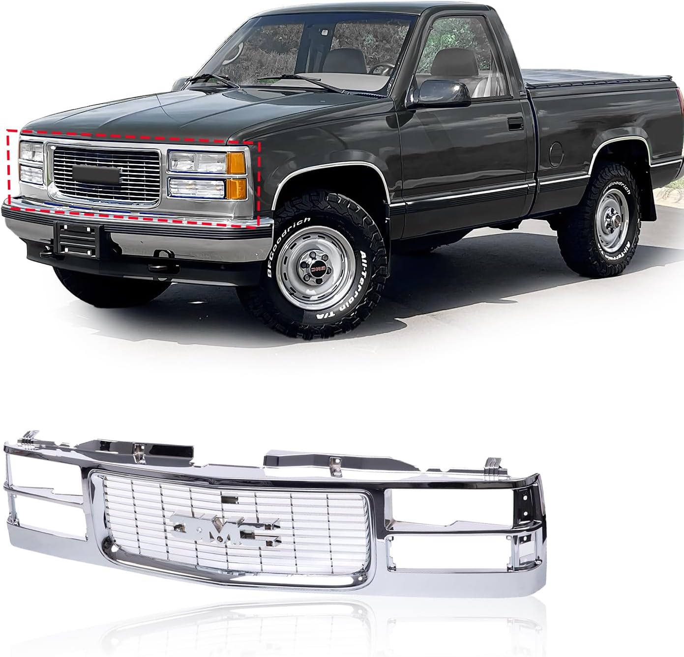 Front Grille Grill Chrome for 1994-2000 GMC C/K Series Vehicles