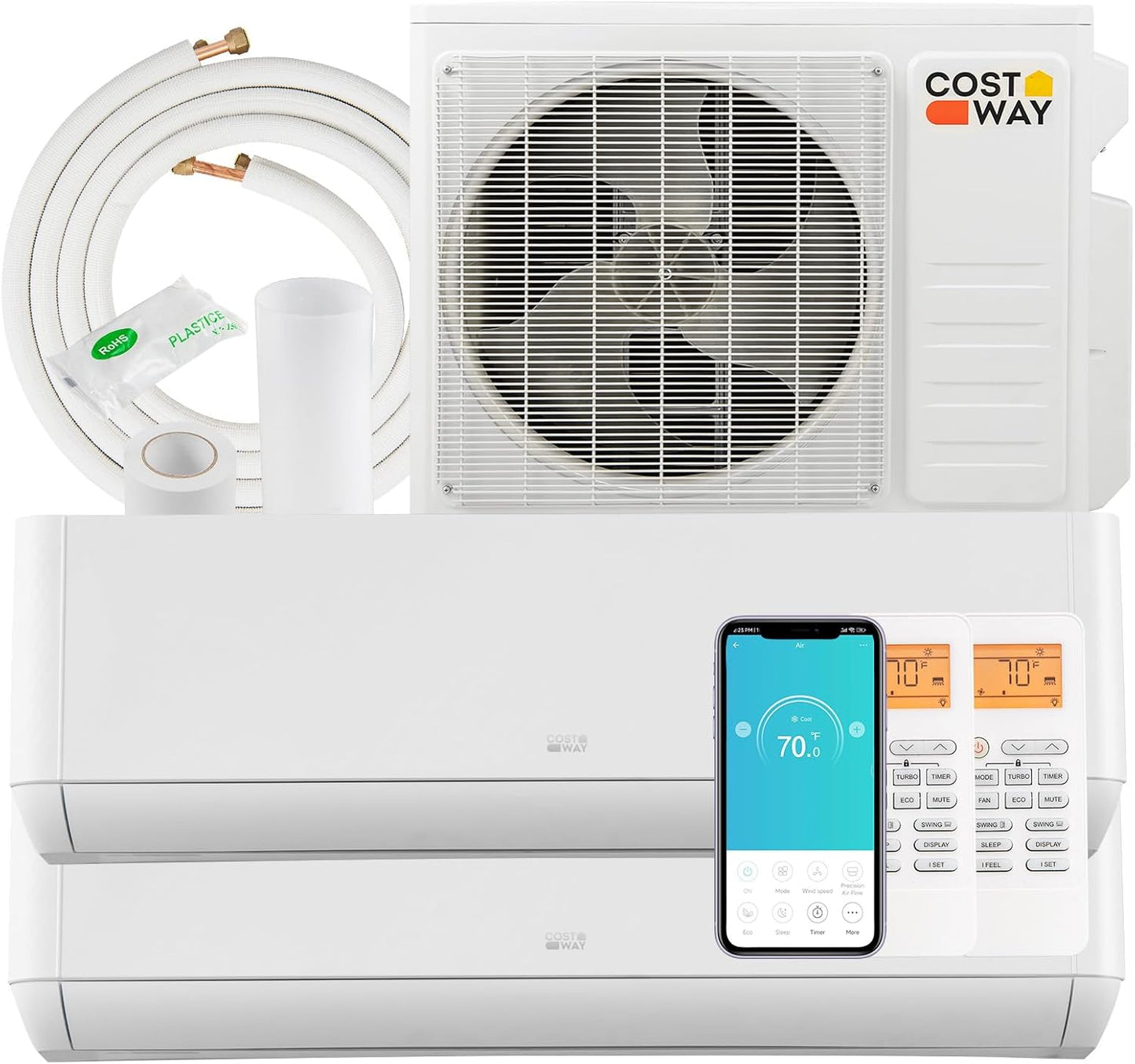 COSTWAY Dual Zone Mini Split AC/Heating System - Efficient 27K BTU Cooling Power!