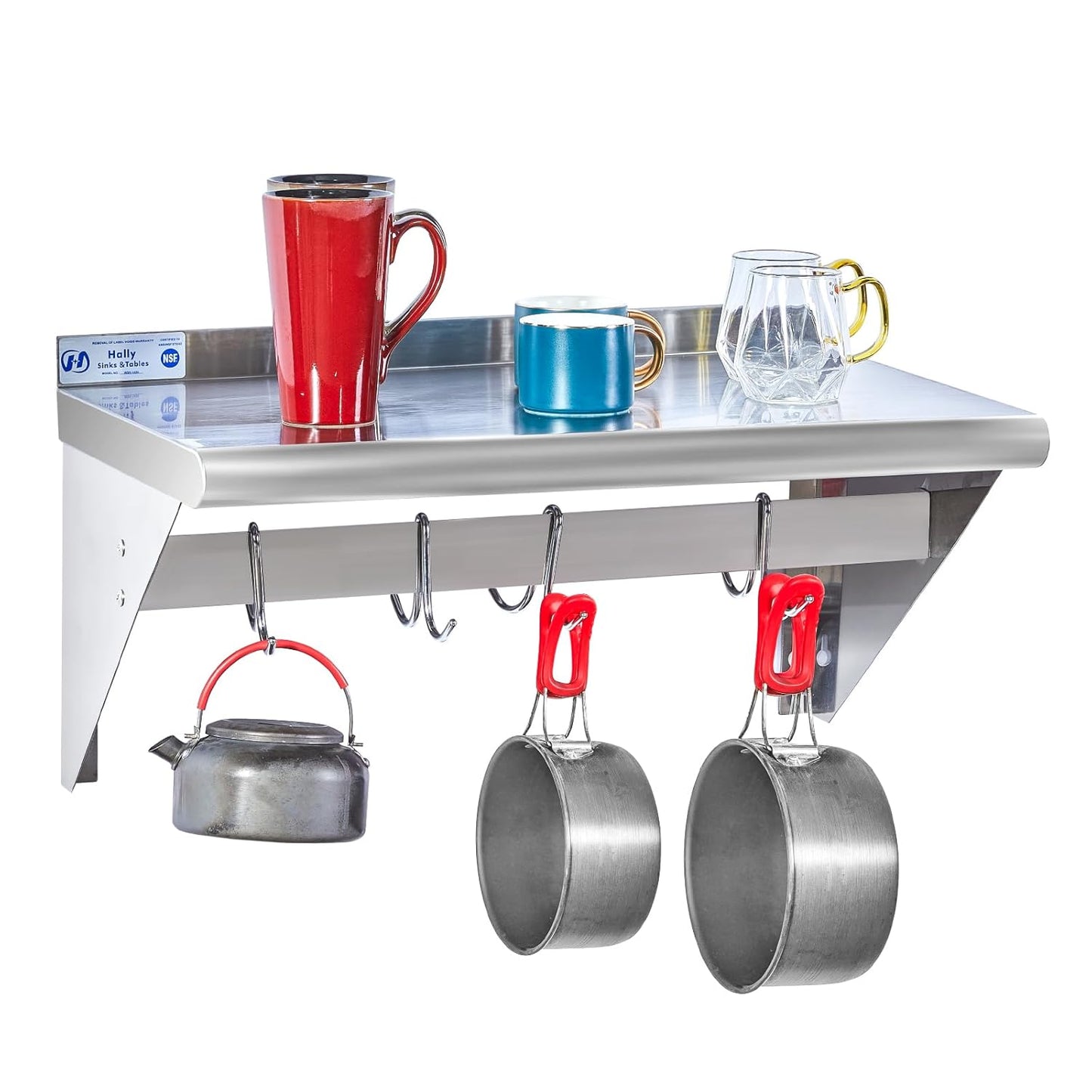 HALLY Stainless Steel Shelf with Hooks for Kitchen Storage