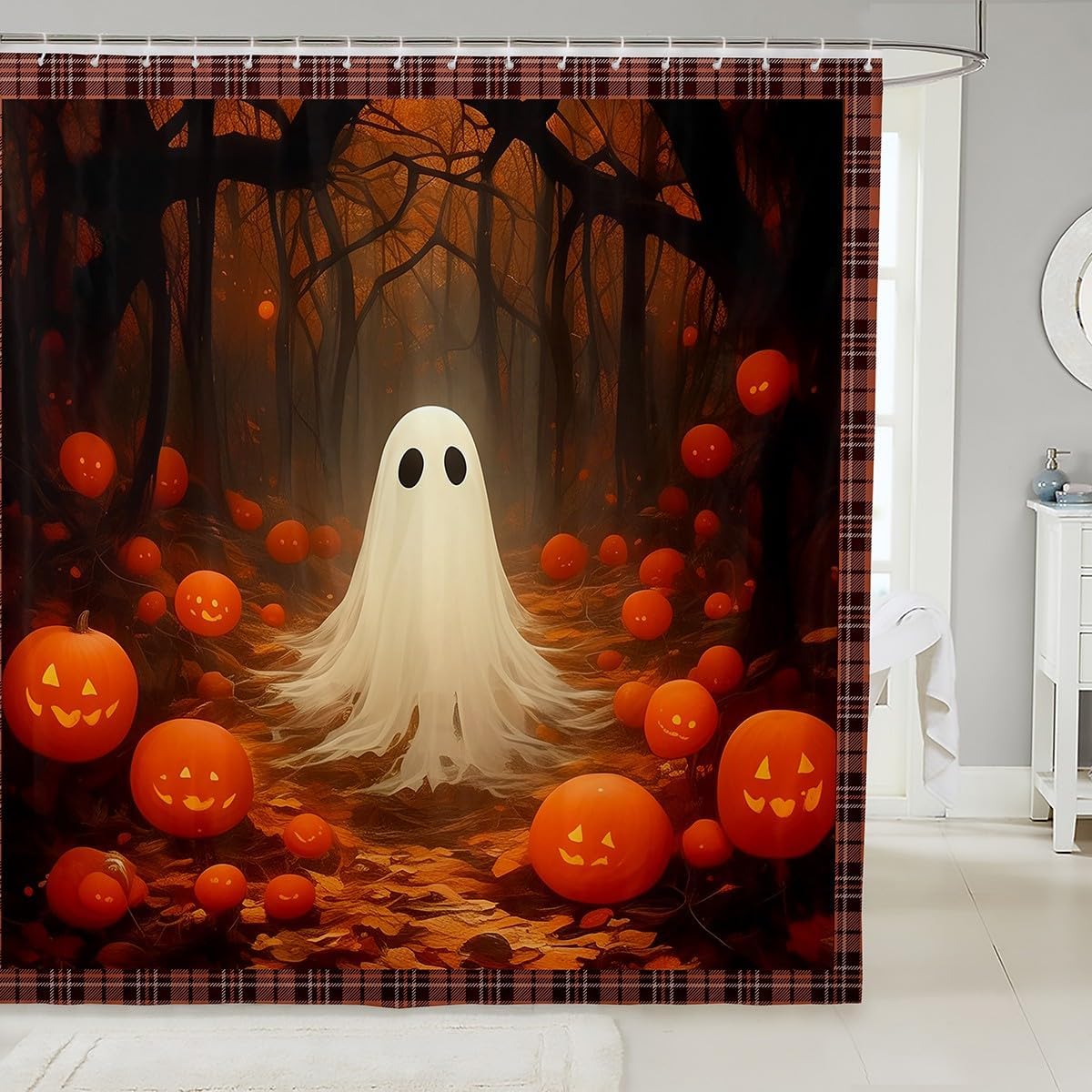 Retro Halloween Ghost Shower Curtain by Manfei