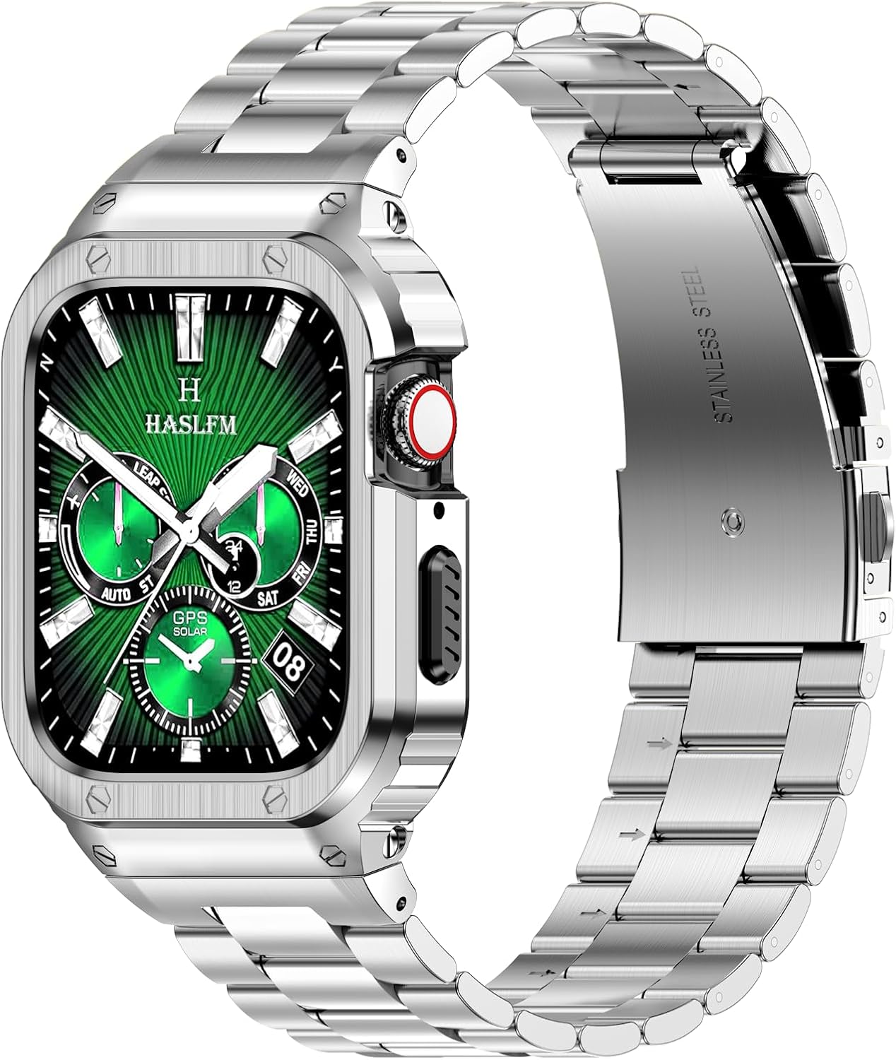 HASLFM Stainless Steel Band with Case for Apple Watch Series 9 8 7