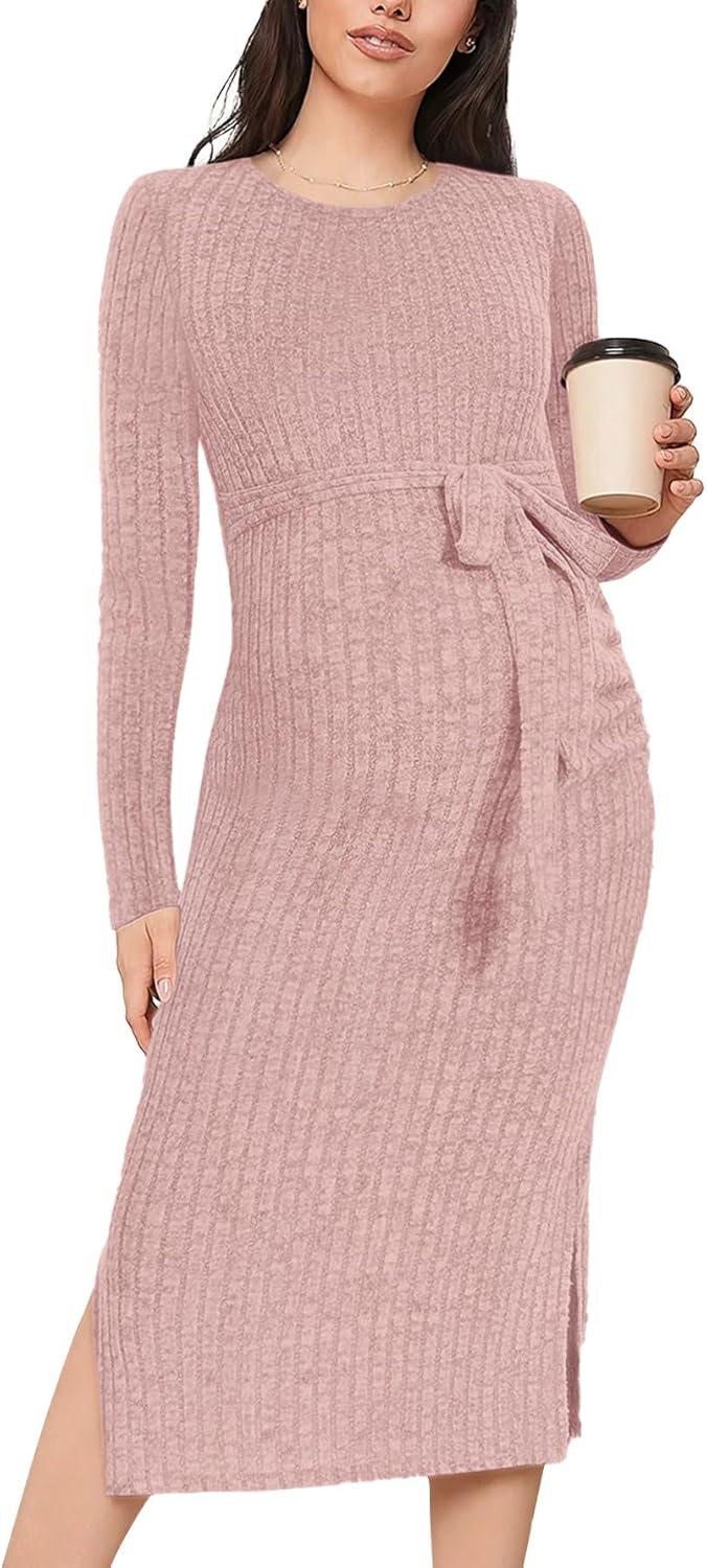 Crewneck Maternity Sweater Dress for Stylish Pregnancy Wear