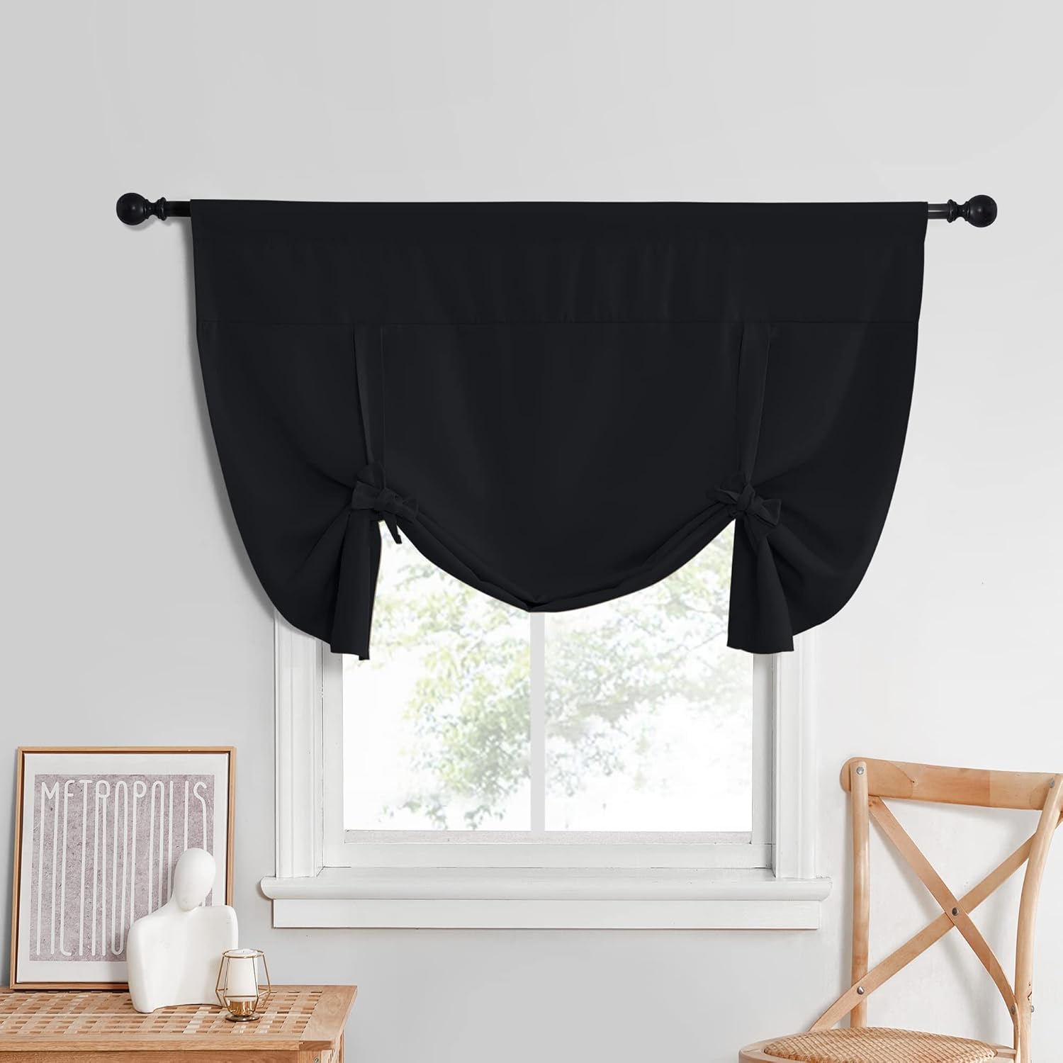 Blackout Halloween Curtains for Privacy - Adjustable Size, 52x45, Black