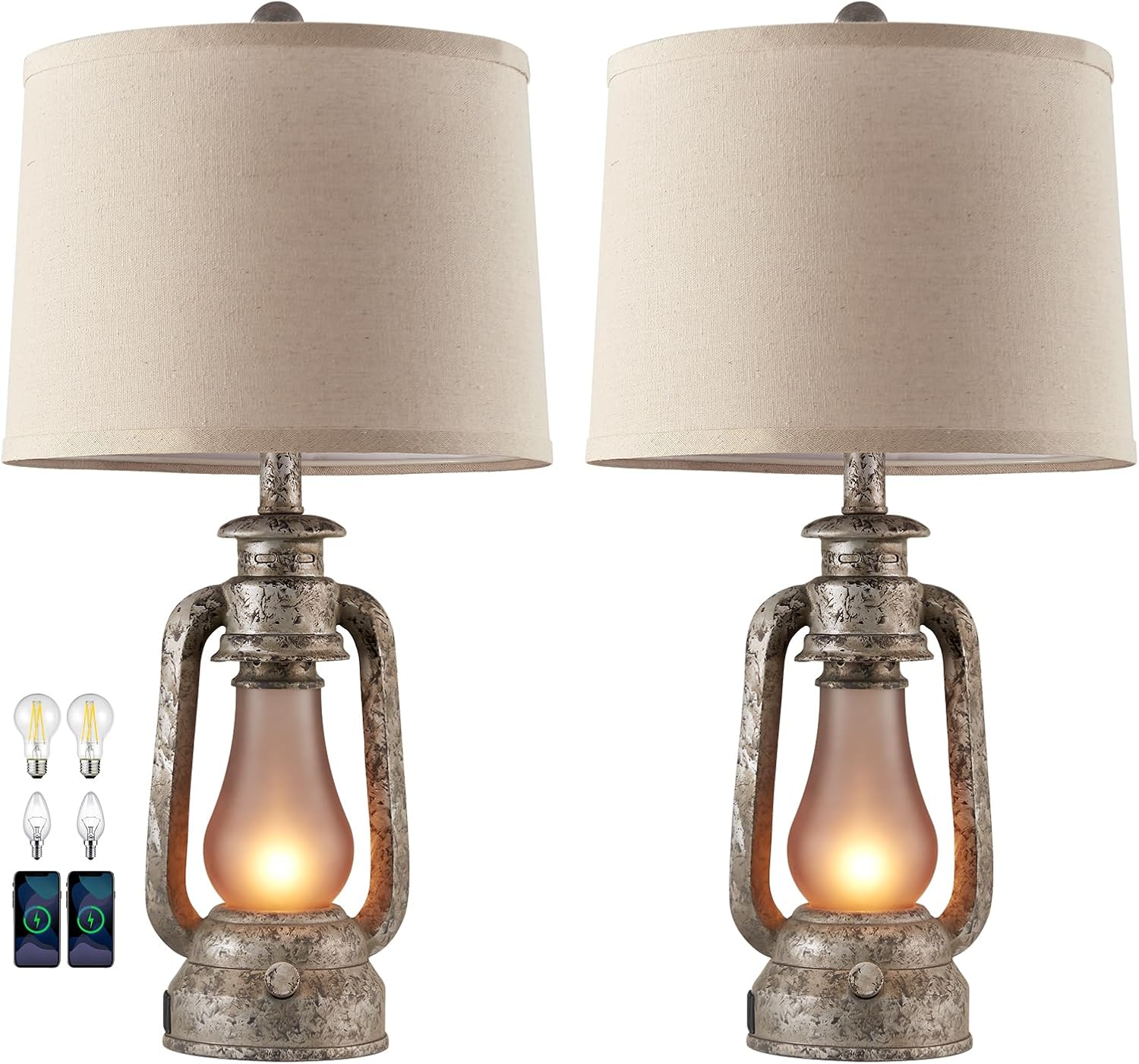 RORIANO Farmhouse Rustic Table Lamps with USB Ports