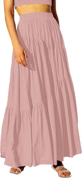 Boho High Waist Pleated A-Line Maxi Skirt - Flowy Tiered Style Novelty