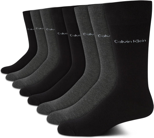 Calvin Klein Mens Dress Socks - Soft Cotton Blend Crew Socks
