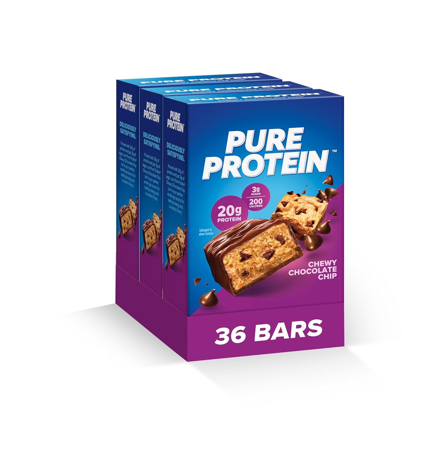 Pure Protein Bars Pack of 36, Chewy Chocolate Chip Snacks